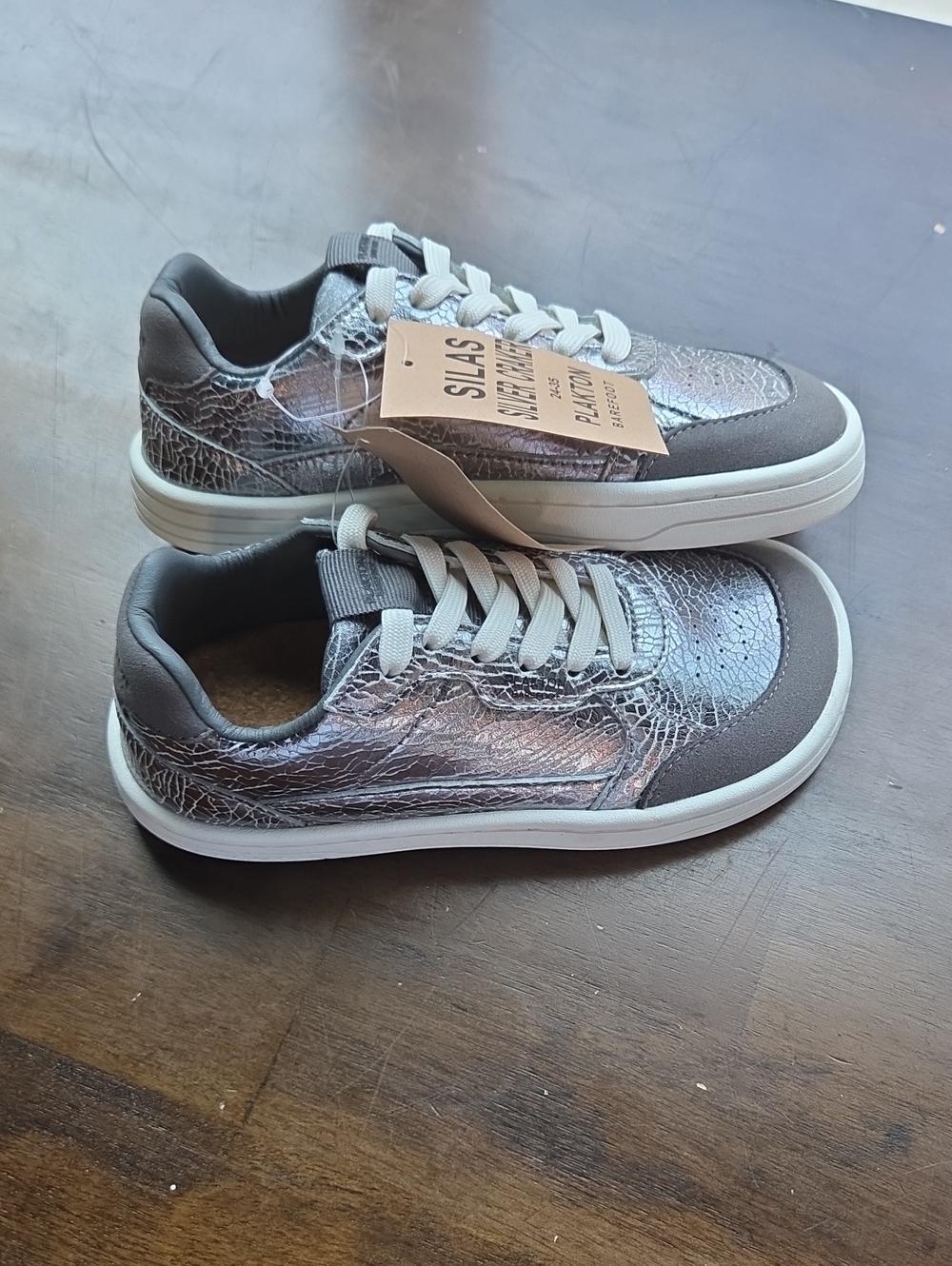 Plakton Size 13 Kids Silver Metallic Crackle Sneakers NEW With Tags